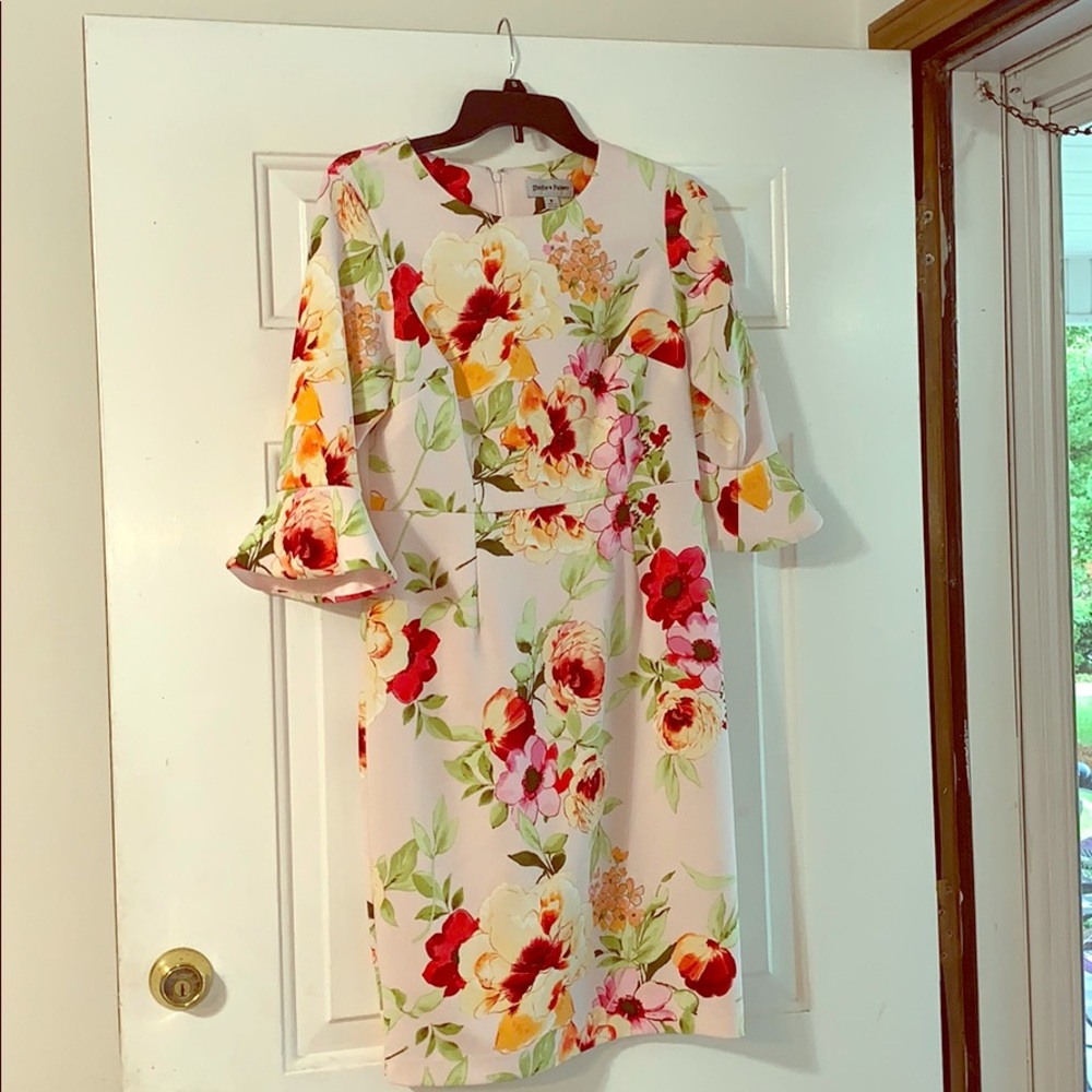 Pink floral dress with bell sleeves